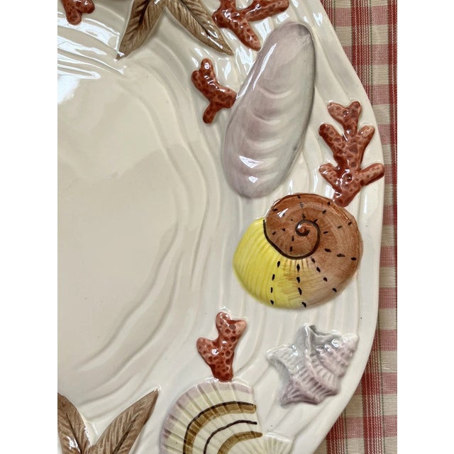 Mid-Century Modern Vintage Fitz & Floyd Coral Shells Pattern Hand Painted Nautical Platter For Sale - Image 3 of 5