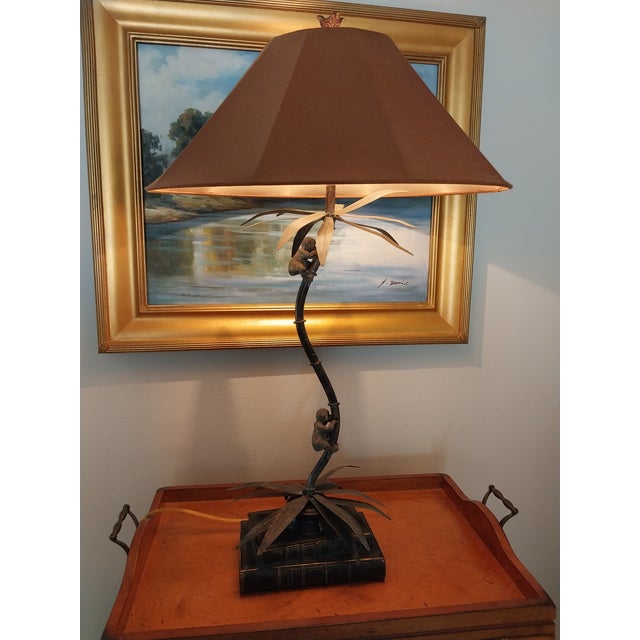 1980s 1980s Maitland Smith Style Monkey on Palm Lamps For Sale - Image 5 of 7