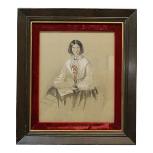 Original Watercolor Portrait of Seated Woman W/Book