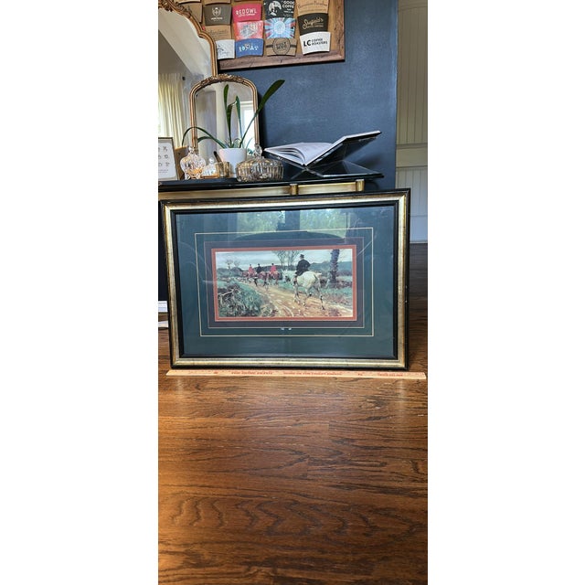 Rare and Vintage 24 3/4x 34 artist Sir Alfred Munnings lithograph with 4 layer green, black and rust mattes, signature and...