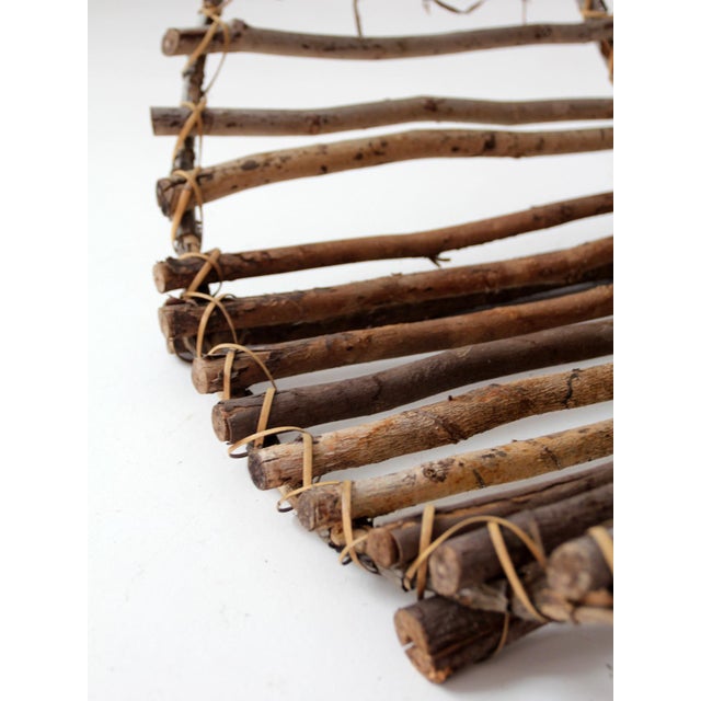 Vintage Rustic Twig Basket With Arched Handle For Sale - Image 15 of 18