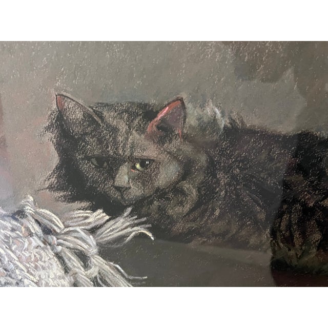 Vintage 1980s Framed Kathleen Cook Pastel of Cat on Sofa For Sale - Image 11 of 14