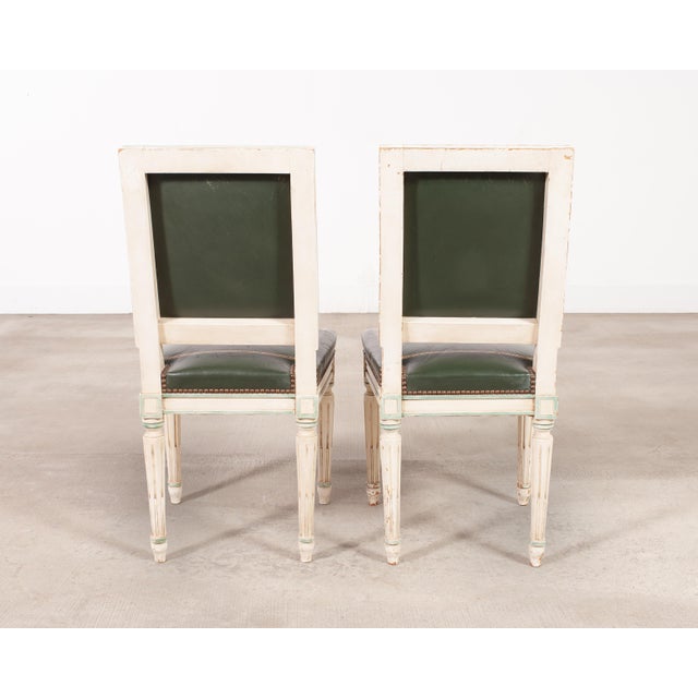 Set of Six Louis XVI Style Painted Dining Chairs Green Leather For Sale - Image 18 of 18