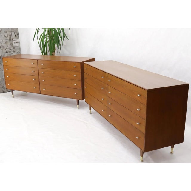 Wood Pair of Restored Long Walnut Dressers Credenzas For Sale - Image 7 of 13