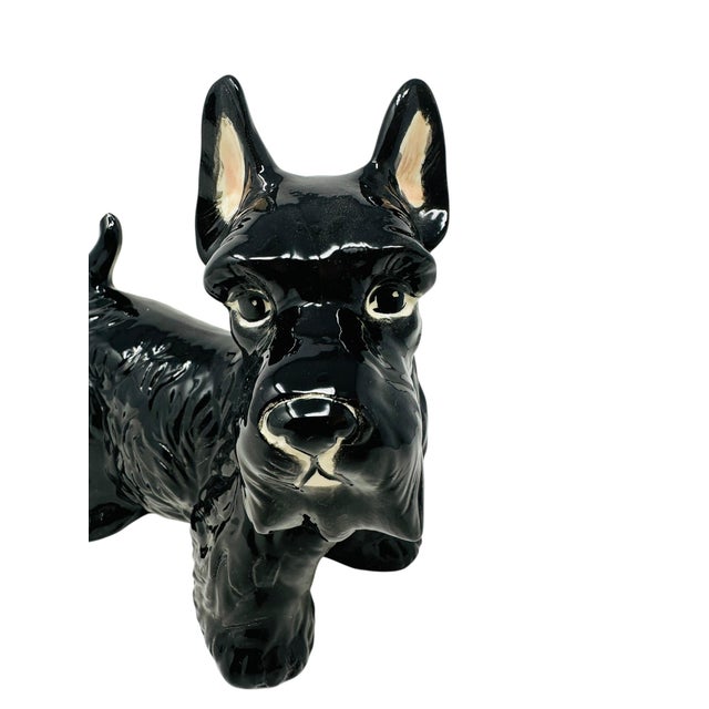 Mid-Century Modern Rare VTG Black Ceramic Scottie Dog Figurine With White Highlights | Mid-Century Japanese Scottish Terrier Decor | Unique "Dc" Mark For Sale - Image 3 of 13