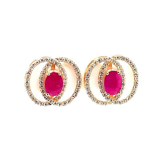 Diamond Ruby Stud Earrings 14 Karat Yellow Gold 2.41 TCW Certified For Sale - Image 16 of 17