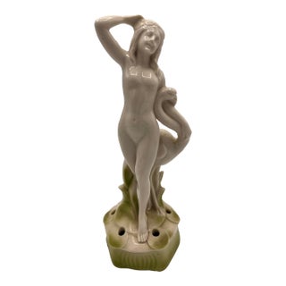 Vintage Art Deco German Porcelain Flower Frog, the Nymph & Swan Motif For Sale
