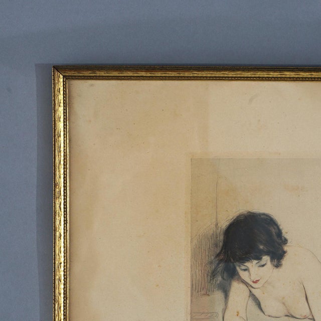 Antique French PE Felix Colored Lithograph of a Nude Playing Cards with a Monkey For Sale - Image 6 of 9