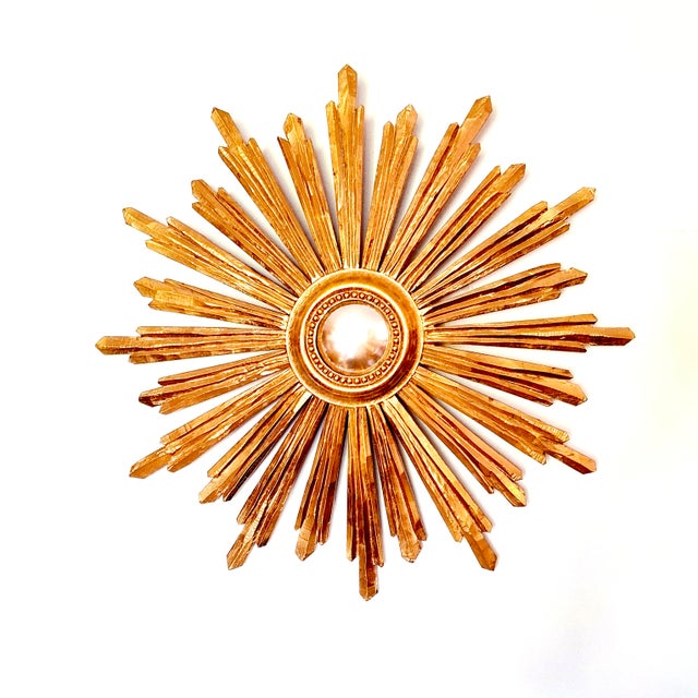 Large Sunburst Wall Mirror in Gilded Wood, Italy, 1960s For Sale - Image 16 of 16