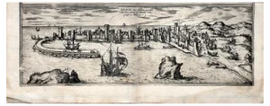 George Braun, Map of Methoni, Etching, Late 16th Century