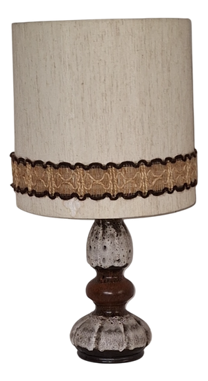 Vintage German Fat Lava Ceramic Table Lamp with Wool Shade from Hustadt-Leuchten, 1970s