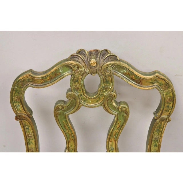 Antique Italian Venetian Green Floral Hand Painted Dining Side Chairs - Set of 4 For Sale In Philadelphia - Image 6 of 12