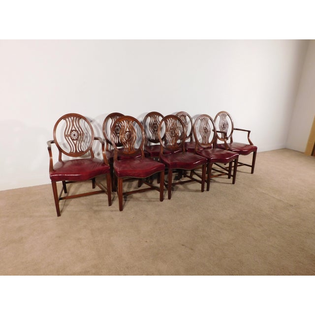 1930s Antique 1930s/40s Set 8 Batesville Mahogany Pinwheel Shield Back Dining Chairs Only For Sale - Image 5 of 12