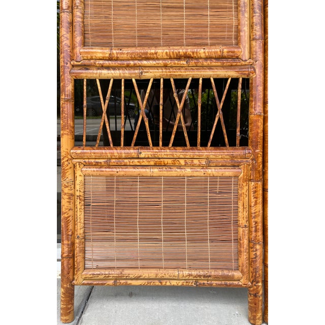 Wood British Colonial Style Burnt Bamboo 6 Panels Room Divider For Sale - Image 7 of 11