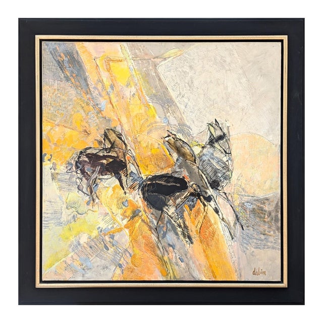 Late 20th Century Joël Dabin "Cheveux en Liberte" Modern Yellow Abstract Expressionist Painting of Horses, 1992 For Sale - Image 5 of 12