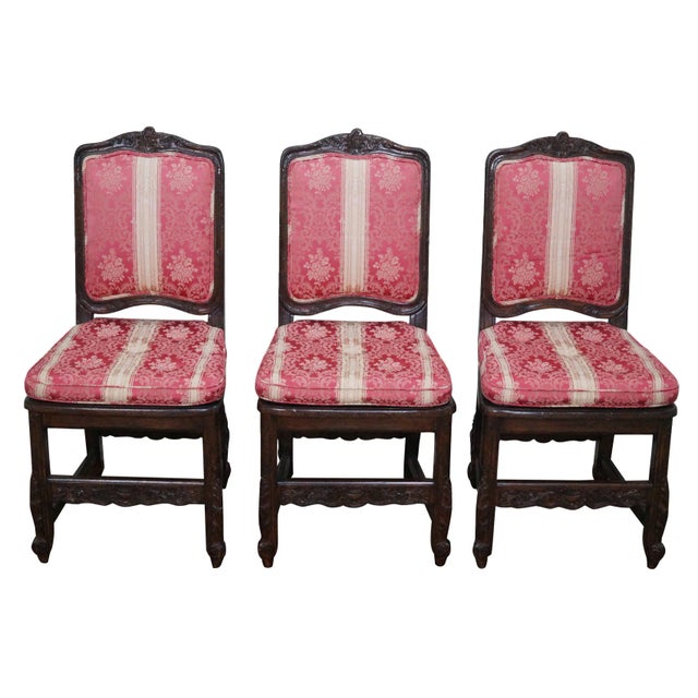 French Country Walnut Dining Chairs - Set of 6 For Sale
