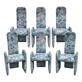 Postmodern Sculptural High-Back Dining Chairs in Abstract Upholstery, Set of 6 For Sale