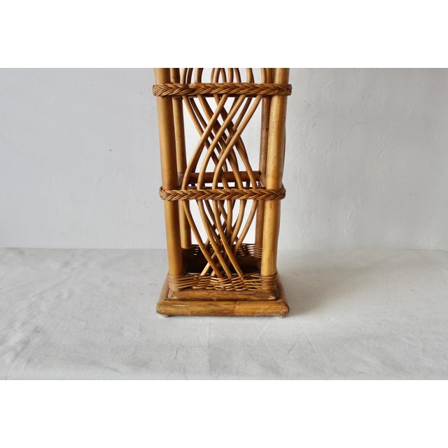 Wood 1980s Coastal Woven Rattan Pedestal Plant Stand For Sale - Image 7 of 13
