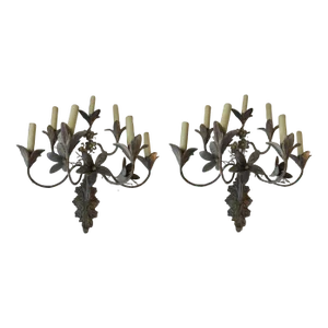 19th Century Italian Iron and Tole Sconces, Pair