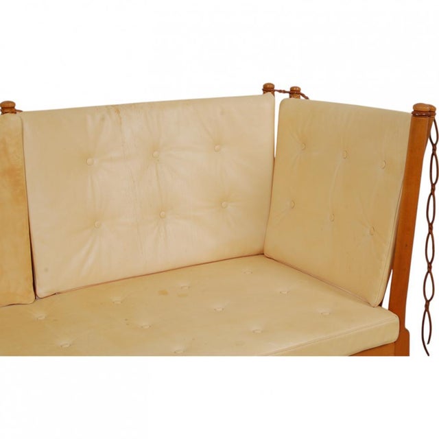 Spoke-Back Sofa in Natural Leather by Børge Mogensen, 1980s For Sale - Image 18 of 18