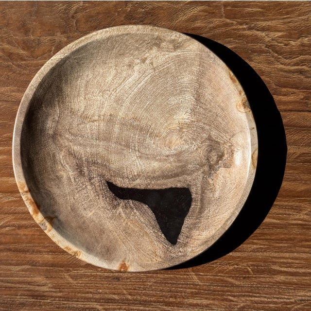 Circular Bowl in Beige Petrified Wood with Black Spots, 1980s For Sale - Image 9 of 9
