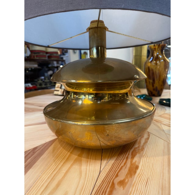Sculptural Brass Table Lamp With Blue Shade 1970's For Sale - Image 4 of 7