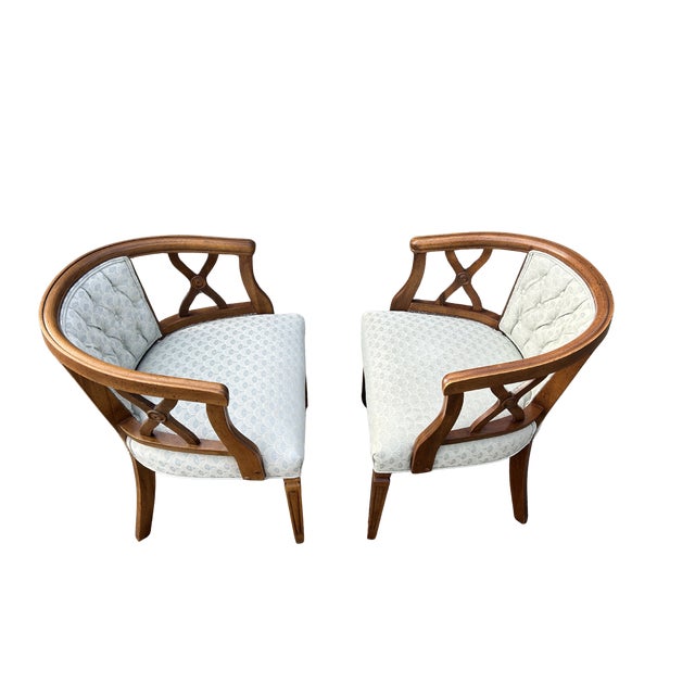 Pair of Mid-Century Modern Fruitwood Barrel Back Lounge Chairs For Sale - Image 10 of 10
