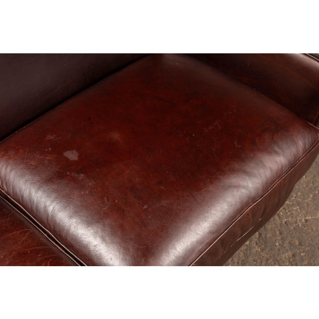 Mid-Century Brown Leather Two-Seat Sofa With Low Profile Frame For Sale - Image 10 of 10