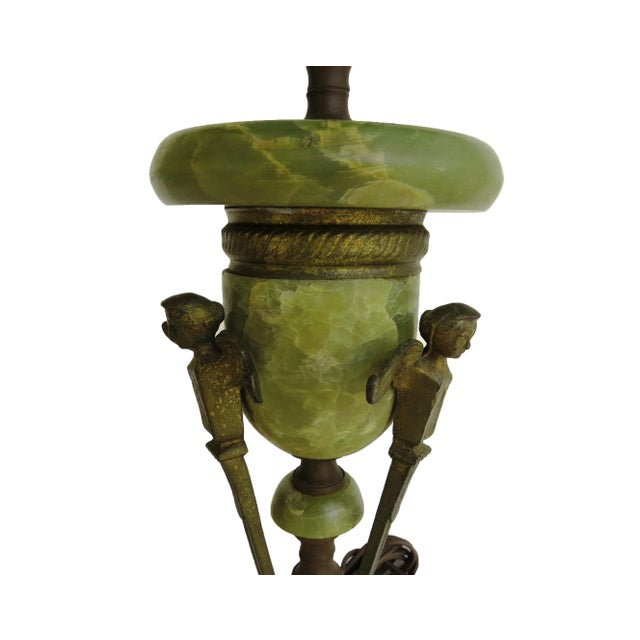 Antique Italian Renaissance Style Solid Onyx and Brass Table Lamp With Winged Angels For Sale In Chicago - Image 6 of 13