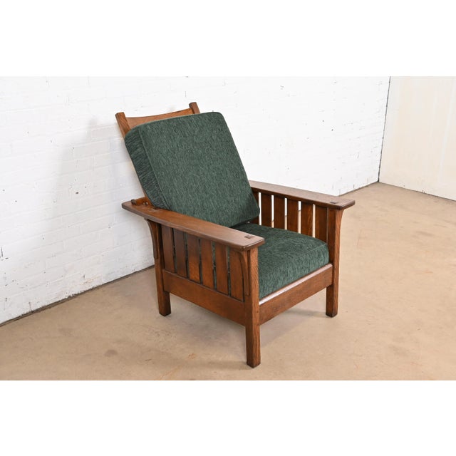 An exceptional antique Mission or Arts & Crafts period Morris reclining lounge chair By L. & J.G. Stickley USA, Circa 1900...