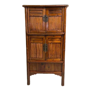 Antique Qing Danasty Elm and Bamboo Kitchen Cabinet. 19th Century.