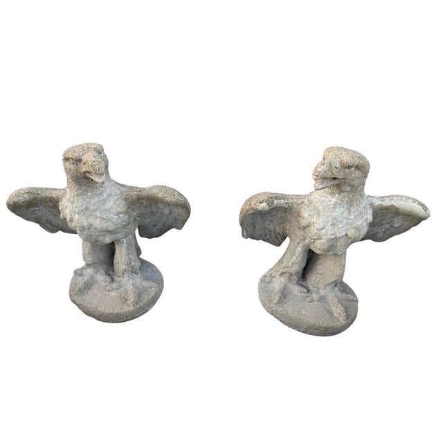 Pair of Vintage Cast Stone Eagle Garden Statues For Sale In West Palm - Image 6 of 12