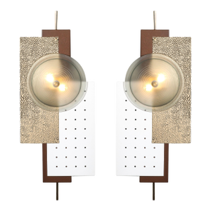 Modern Brutalist Multi-Paneled Sconces in Bronze, Polished Brass & White Enamel