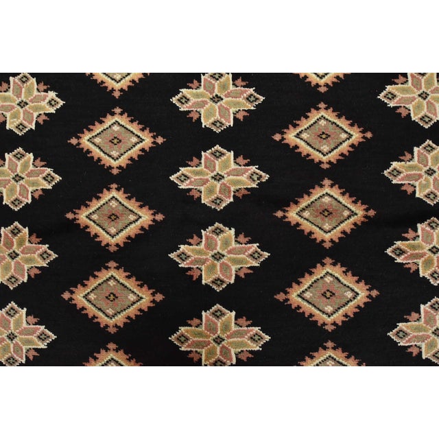Black Bokhara Jaldar Rug 5’3” X 8’5” Black Wool Tribal Hand-Knotted Oriental Carpet For Sale - Image 8 of 12