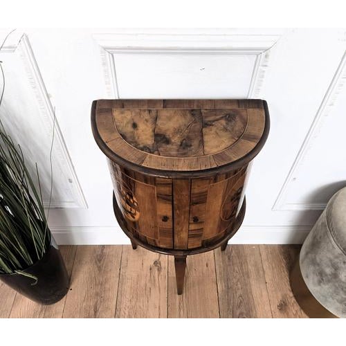 Gold Art Deco Italian Demilune Night Stand in Marquetry Inlay Burl Wood, 1940s For Sale - Image 8 of 10