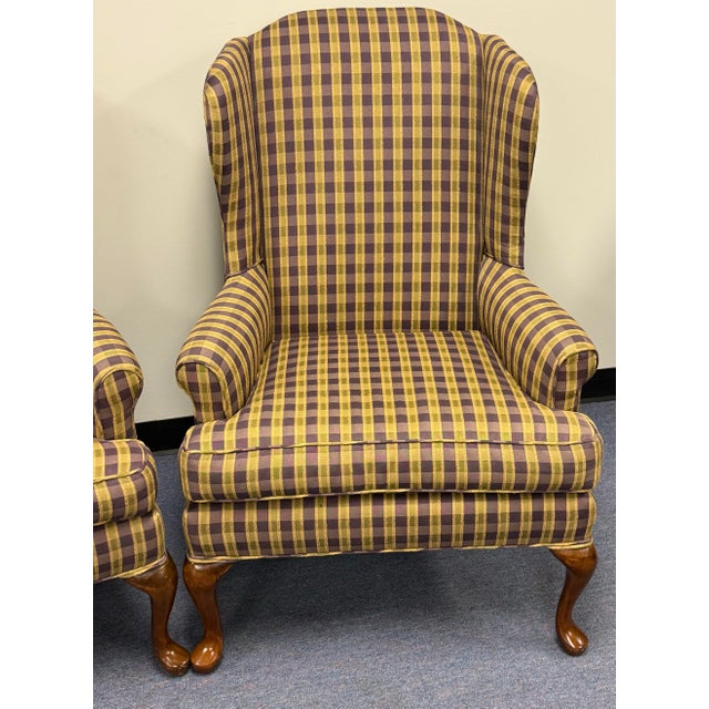 Queen Anne Late 20th Century Upholstered Wingback Chairs - A Pair For Sale - Image 3 of 12