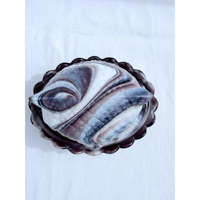 Beautifully Unique item, a Rare Find, in Mid Century Glass. Has the most beautiful swirl of Amethyst Slag Glass. Owl Head...
