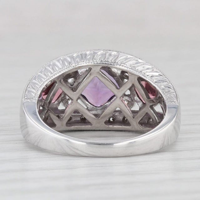 1.47ctw Tourmaline Amethyst Diamond Ring 14k White Gold Size 6.75 3-Stone For Sale - Image 4 of 8