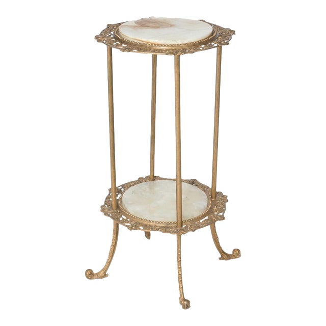 Antique Victorian Gilt Metal & Onyx Two Tiered Stand, 1890 For Sale