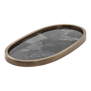 Oval Tray in Black Quartz With Bronze Patina Brass by Kifu Paris For Sale