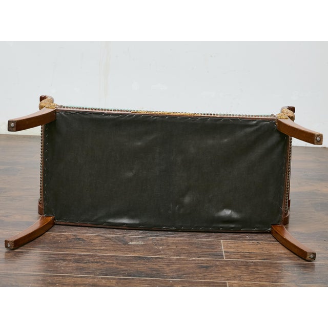 English English Regency Mahogany Leather Bench with Gilt Dolphin Armrests For Sale - Image 3 of 12