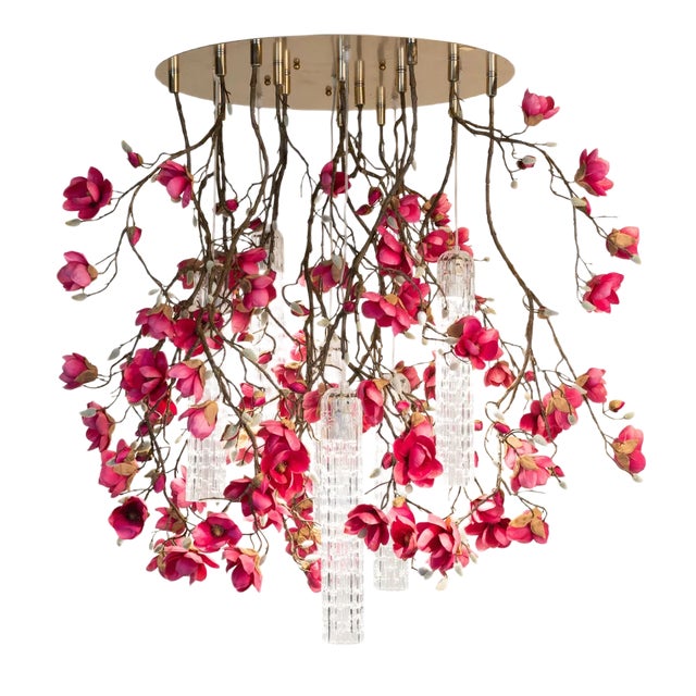 Large Round Flower Power Fuchsia Magnolia Chandelier from VGnewtrend, Italy For Sale