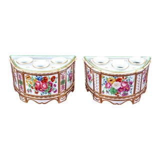 Antique 18th Century Paris Porcelain Bough or Bulb Flower Pots by the Queen's Factory, Rue Thiroux - A Pair For Sale