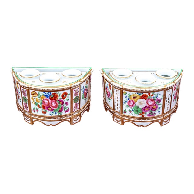 Antique 18th Century Paris Porcelain Bough or Bulb Flower Pots by the Queen's Factory, Rue Thiroux - A Pair For Sale