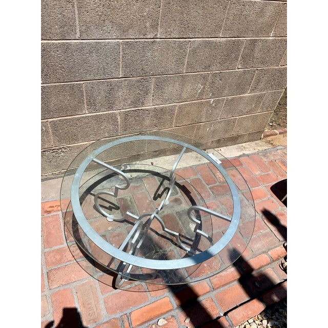 Metal Glass Top Coffee Table Attributed to Gilbert Poillerat/Maison Ramsay For Sale - Image 7 of 9