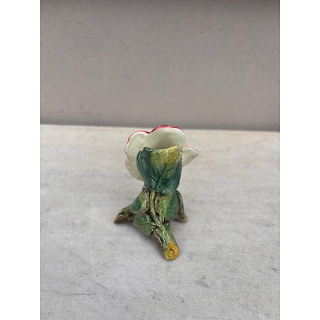 Small 19th Century Majolica Wild Rose Vase Delphin Massier. H / 4 inches.
