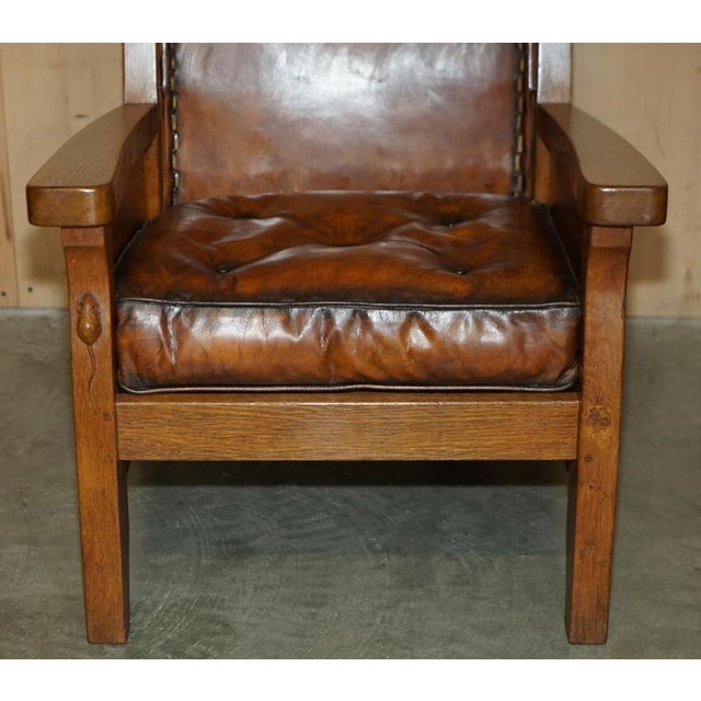 Brown Brown Leather Chesterfield Armchairs by Robert Mouseman Thompson, 1940s, Set of 2 For Sale - Image 8 of 18