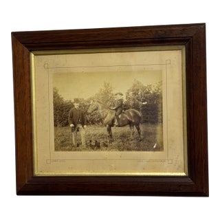 Antique English Framed Photographic Portrait of Man, Horse and Boy For Sale