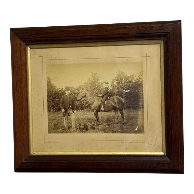 Antique English Framed Photographic Portrait of Man, Horse and Boy For Sale