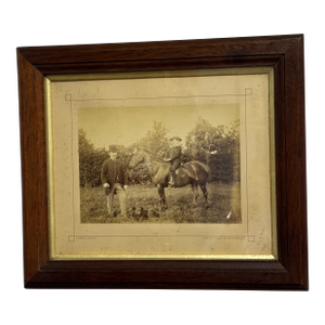 Antique English Framed Photographic Portrait of Man, Horse and Boy